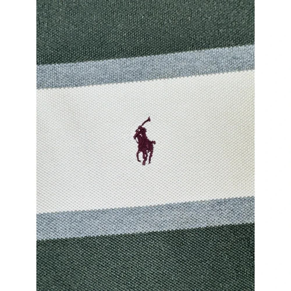 Vintage Polo Ralph Lauren Striped Rugby Polo Shirt Olive Cream Adult L Cotton